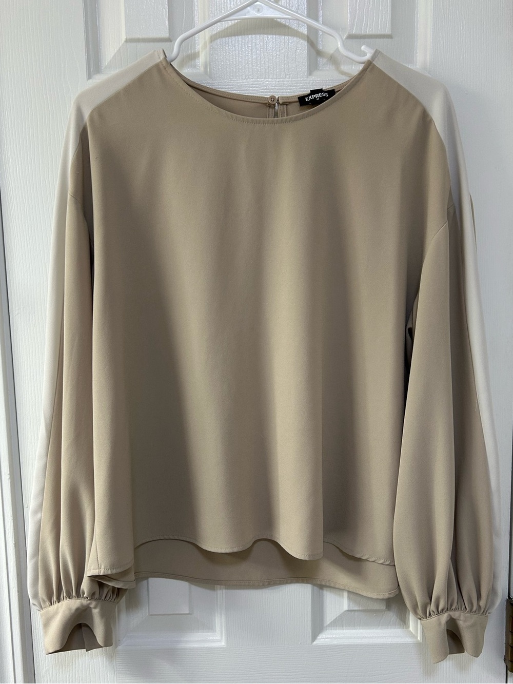 Express Taupe Blouse with Cream Shoulder Panels